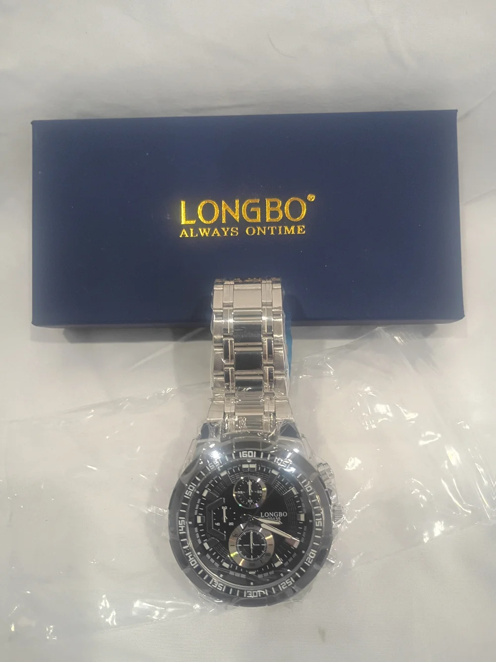 LONGBO Men's Stainless Steel Chronograph Watch in Silver and Black